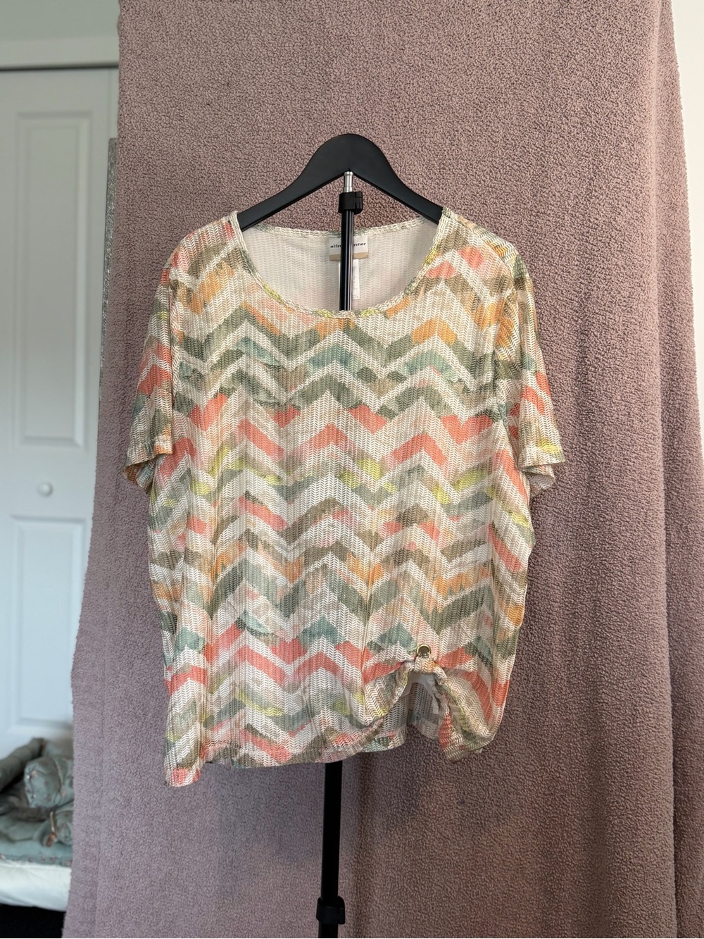 Alfred Dunner Woman 2X Chevron Print Short Sleeve Top Multicolor